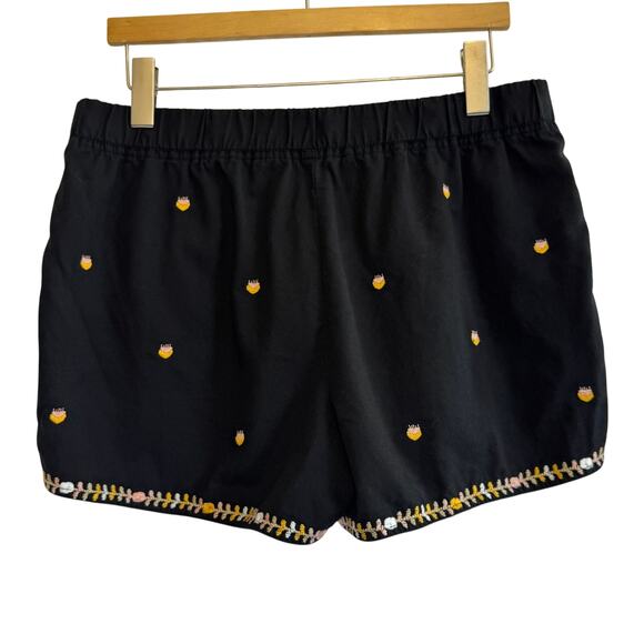 MADEWELL Shorts M Black Embroidered Pull-On Cotton Modal Blend Spring Casual - Picture 2 of 8